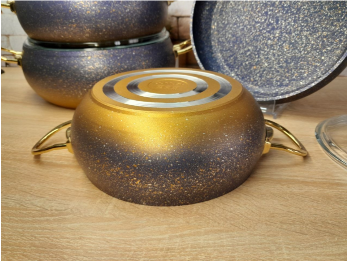 Набір посуду зі сковородою OMS з антипригарним покриттям 7 предметів (3023-blue) - фото 6 Набір посуду зі сковородою OMS з антипригарним покриттям 7 предметів (3023-blue) - фото 6