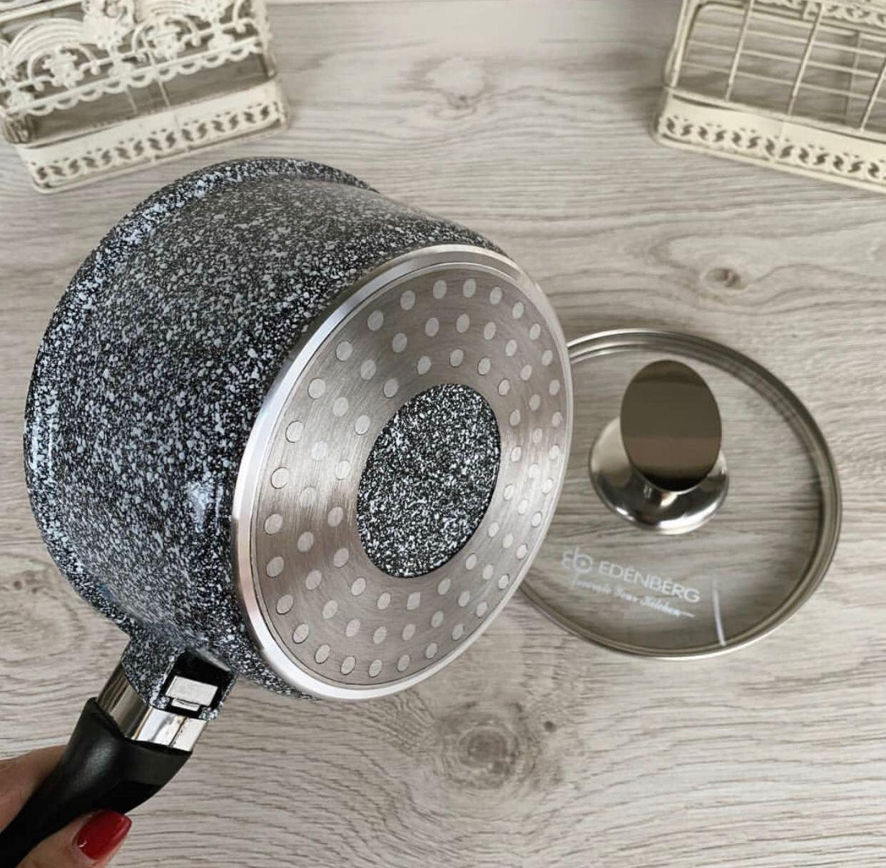 Ківш Edenberg зі скляною кришкою гранітне антипригарне покриття 1,9 л (EB-8046) - фото 5