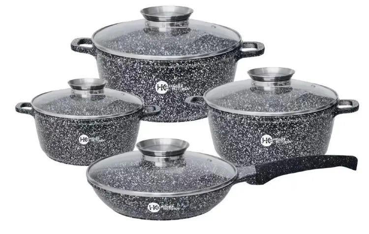 Набір каструль та сковорода Higher Kitchen HK-310 8 пр. із гранітним антипригарним покриттям Чорний (A7524) - фото 1