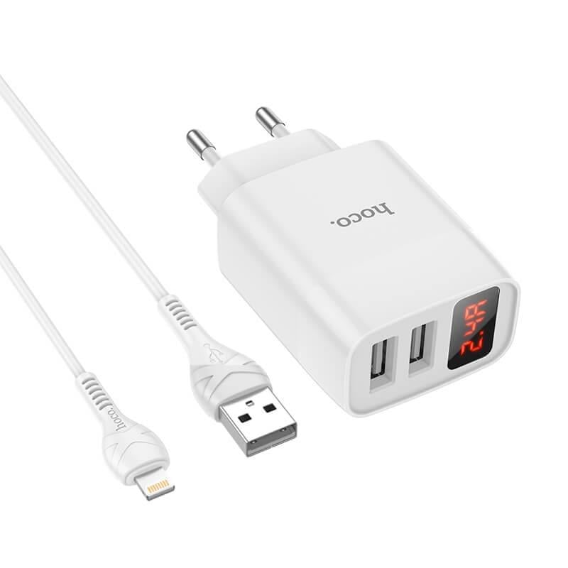 Зарядное устройство Hoco Lightning Illustrious Dual Port Charger with digital display C86A White (1cdc967a)