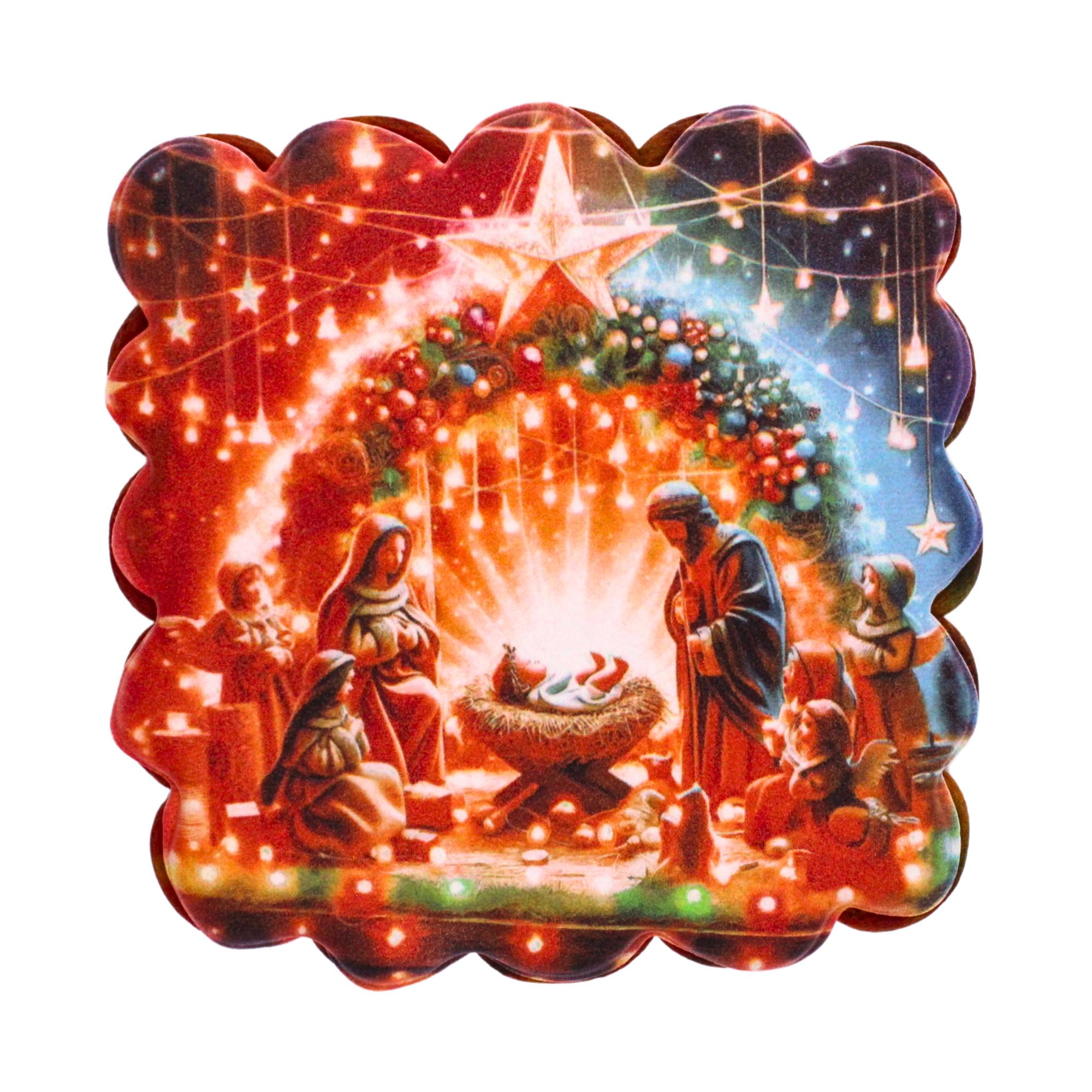 Пряник с принтом Крафт Печиво Новый год Открытка Вертеп 165 г