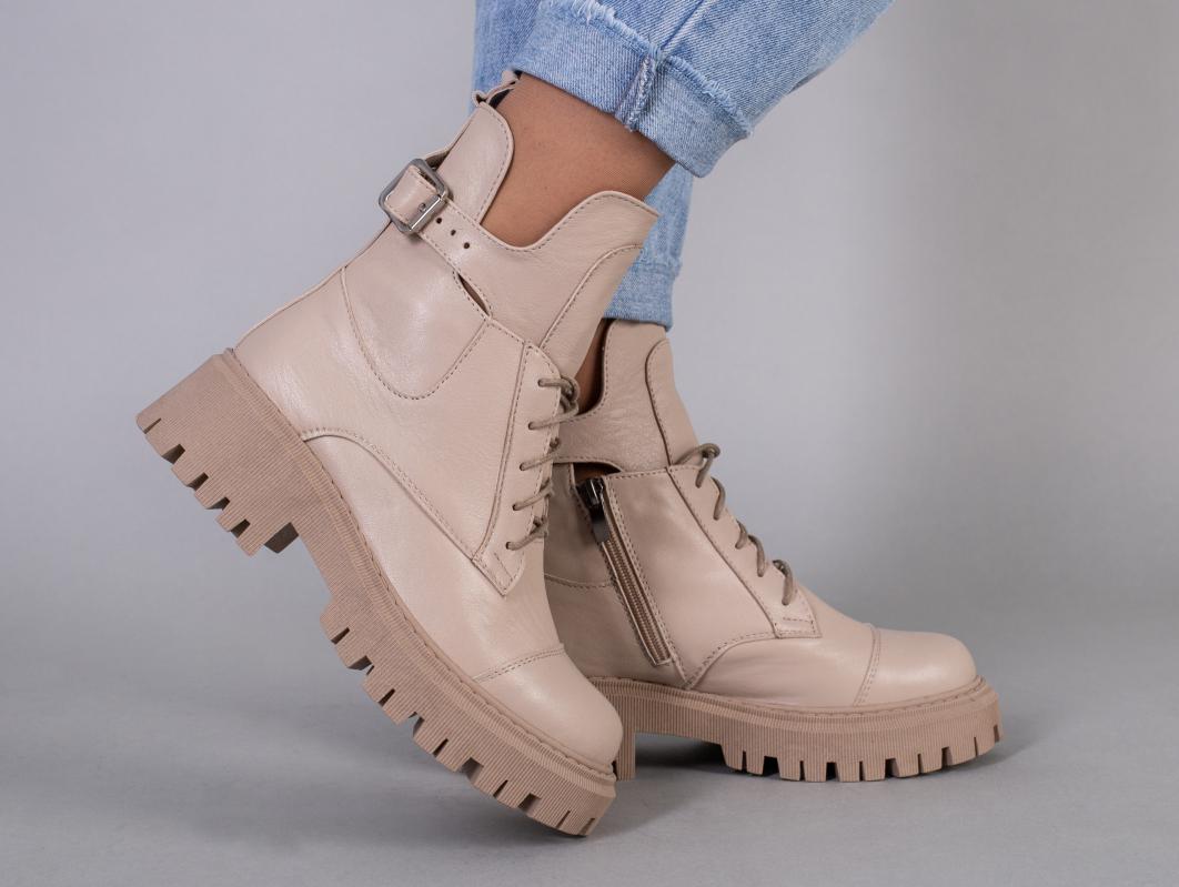 Ботинки женские кожаные на байке р. 35 Бежевый (5583д/35)