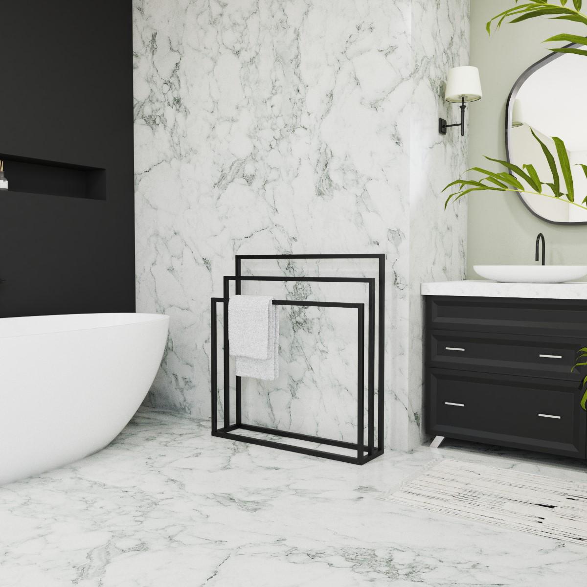 Стойка для полотенец Orizon LOFT тройная напольная 85х80х20 см Черный матированный - фото 2 Стойка для полотенец Orizon LOFT тройная напольная 85х80х20 см Черный матированный - фото 2