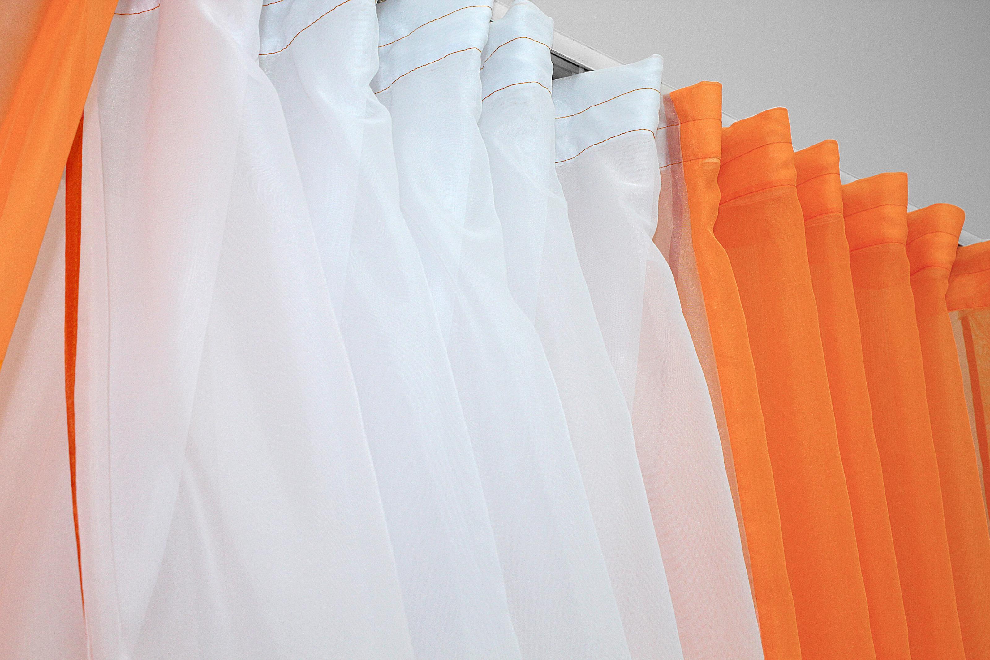 Шторы кухонные VR-Textil №096к с подвязками 400х170 см Оранжевый/Белый (50-671) - фото 4