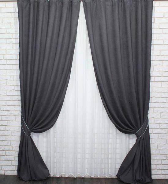 Комплект штор SPARTA микровелюр 1,5х2,7м2 шт. Темно-серый - фото 7 Комплект штор SPARTA микровелюр 1,5х2,7м2 шт. Темно-серый - фото 7