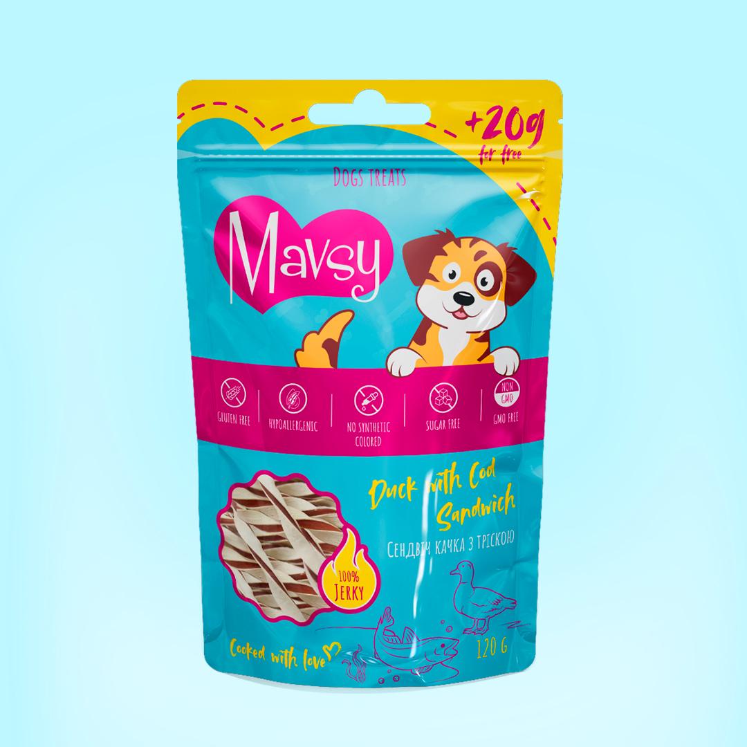 Ласощі для собак Mavsy Duck and Cod Sandwich for dogs Сендвіч качка з тріскою 120 г (13501977) - фото 2