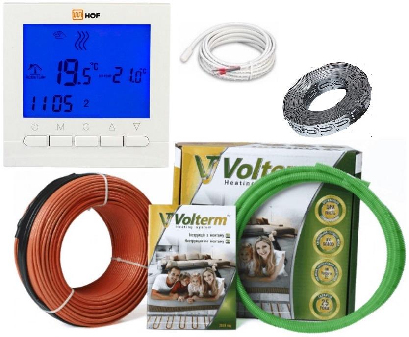 Нагревательный кабель Volterm 4,5 м² - 5,6 м²/820 Вт/45 м с программируемым терморегулятором Hof pro