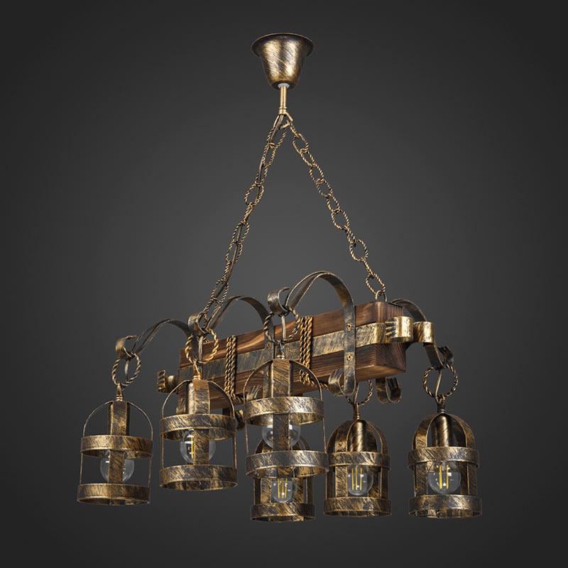 Люстра підвісна дерев'яна Light House DL-13022 на шість ламп Коричневий/Бронза