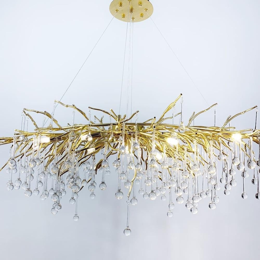 Люстра видовжена підвісна із кришталевими крапельками 100х50 см (704L GD/CL) - фото 7