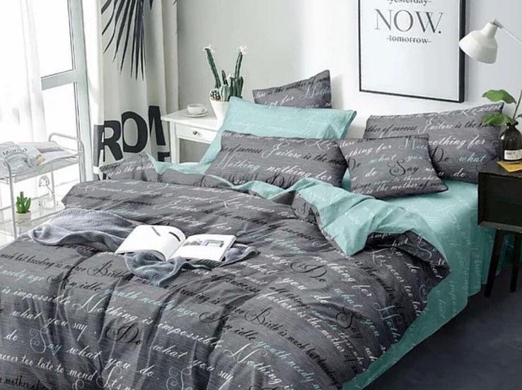 Комплект постельного белья Family евро Серый/Бирюзовый