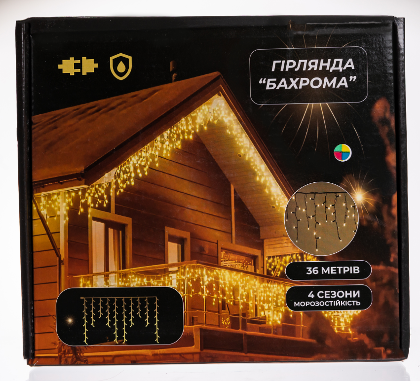 Гирлянда бахрома уличная 600 LED 36 м от сети белая нить Разноцветный - фото 6