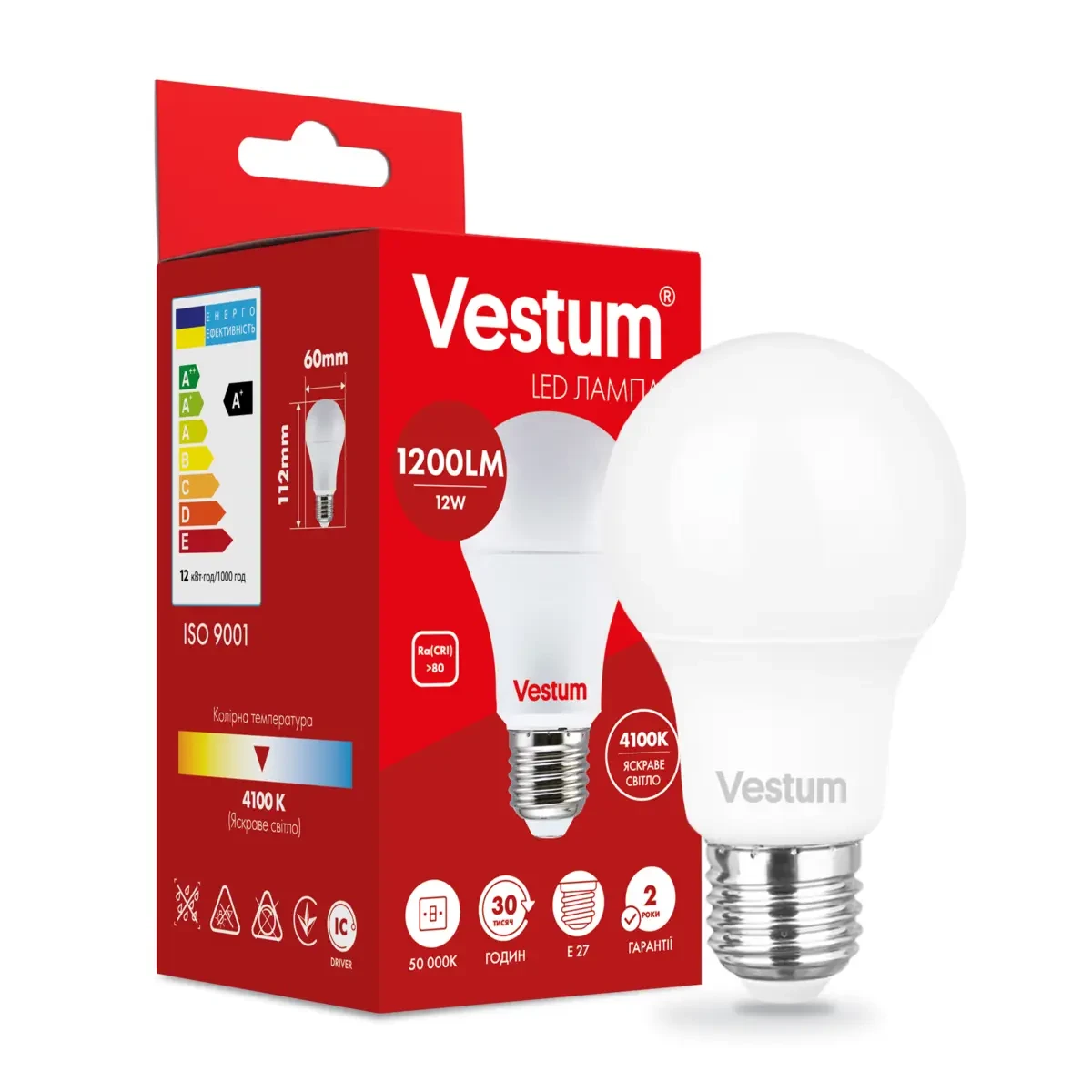Светодиодная лампа Vestum A60 12W 4100K 220V E27 1-VS-1103 (3100550644) Светодиодная лампа Vestum A60 12W 4100K 220V E27 1-VS-1103 (3100550644)