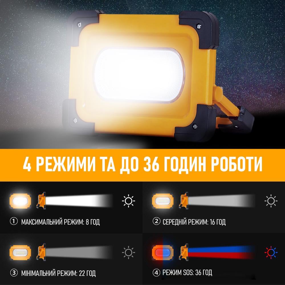 Светильник аккумуляторный Leovin LE-085 LED 100 W аварийный прожектор с солнечной панелью и повербанком - фото 2