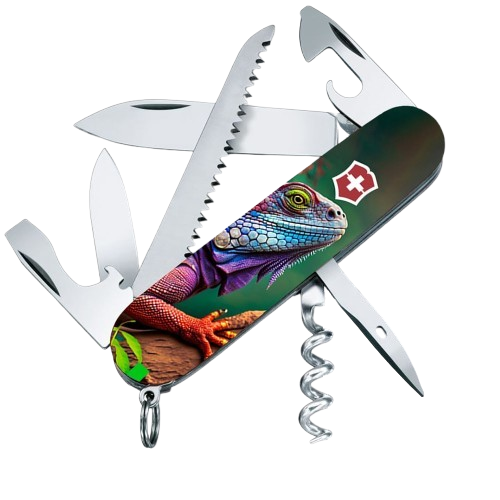 Нож складной многофункциональный Victorinox CAMPER ANIMAL Хамелеон 14 функций 91x27x18 мм (Vx13613.3_F1020pw)