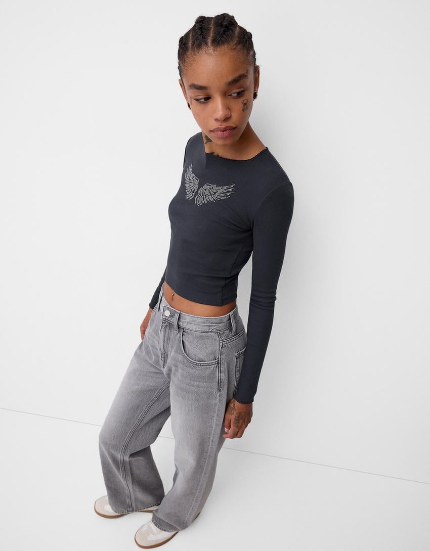 Топ з довгим рукавом Bershka S Темно-сірий (07844660200) - фото 2 Топ з довгим рукавом Bershka S Темно-сірий (07844660200) - фото 2