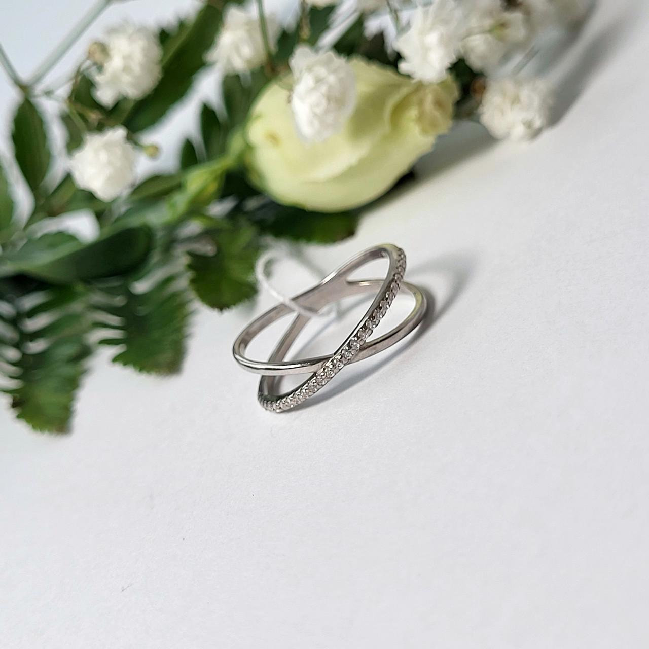 Кольцо серебряное женское Крест с белыми камнями р. 17 925 пробы (81728б)