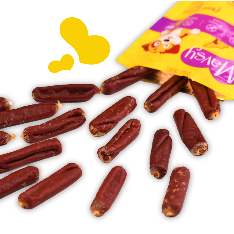 Ласощі для собак Mavsy Сосиски з ароматної качки 100 г (LSS08) - фото 2 Ласощі для собак Mavsy Сосиски з ароматної качки 100 г (LSS08) - фото 2