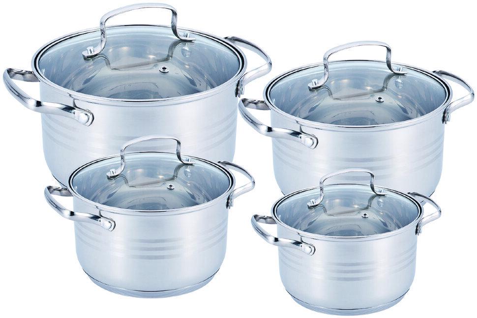 Набор нержавеющих кастрюль Benson BN-202 2,1/2,9/3,9/6,5 л 8 предметов (BN 202)