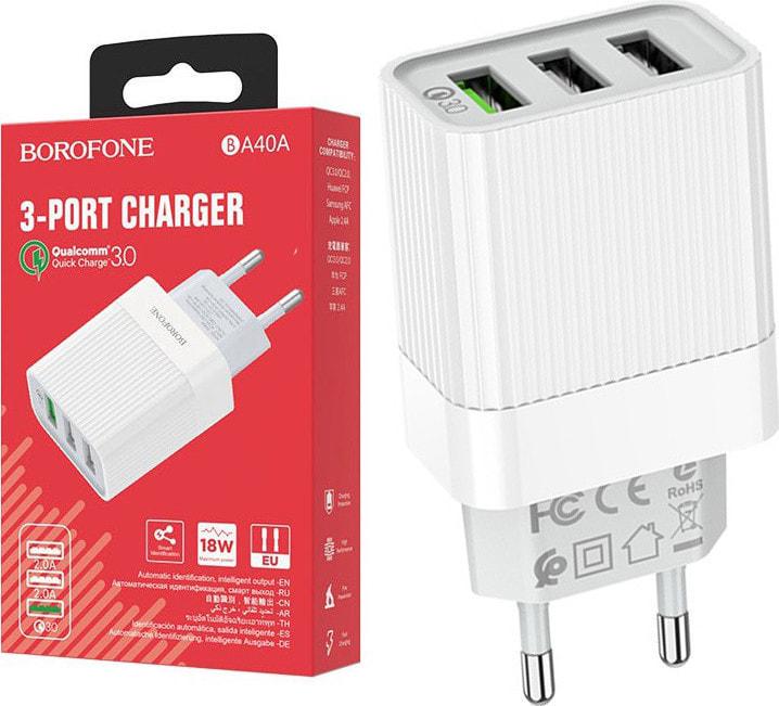 Устройсво зарядное Borofone BA40A 3 USB/3A/18W White (36666) - фото 3