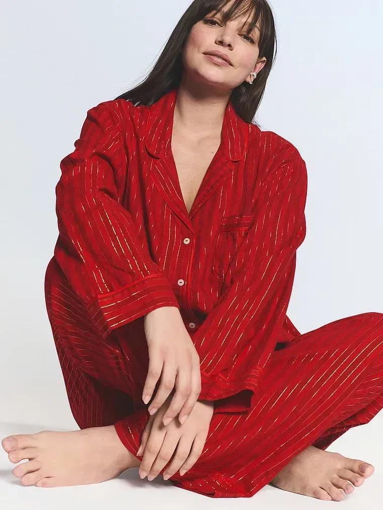 Пижама фланелевая Victoria's Secret Flannel Long Pajama Set Regular L Красный (27178702D)