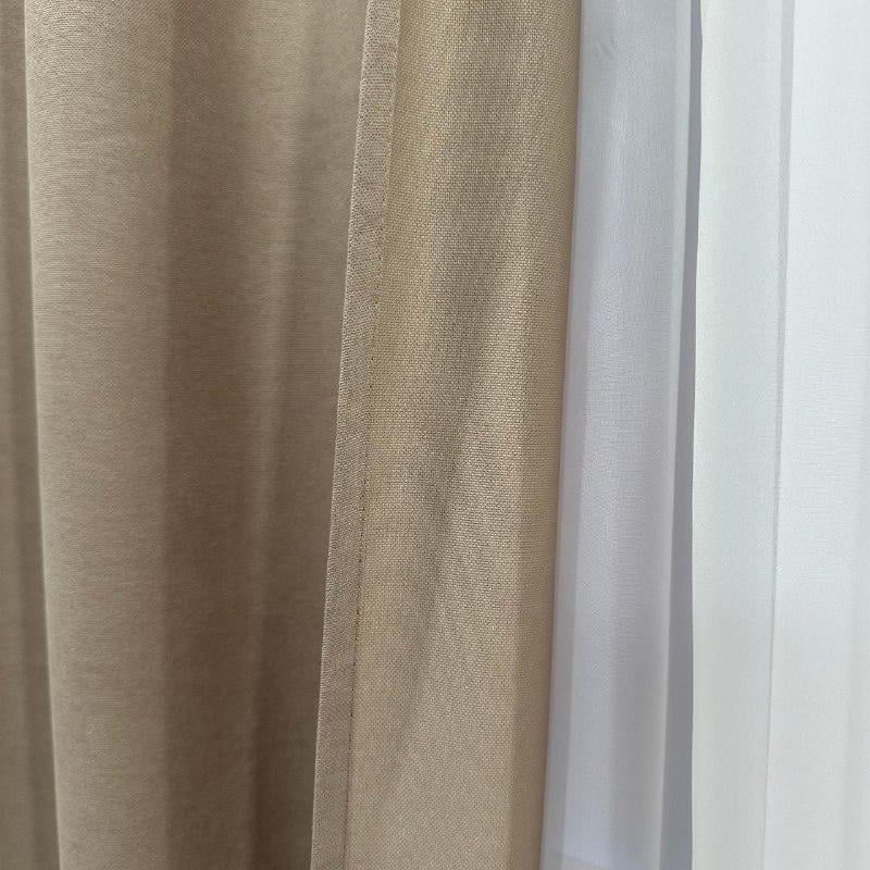 Комплект штор микровелюр 2 шт. 1,5х2,7 м готовые на шторной тесьме 6 см Бежевый (petek-V154) - фото 3