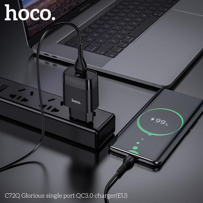 Адаптер сетевой Hoco Glorious single port charger C72Q 1USB QC3.0/FCP/AFC 3A 18W Black - фото 4