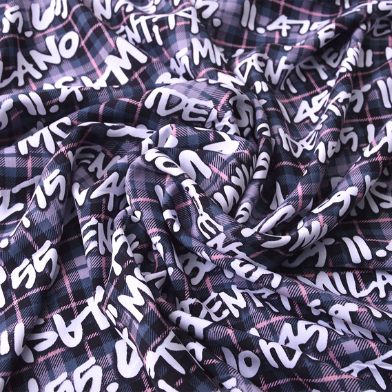 Ткань штапель IDEIA Эпизоды Wait Клетка надписи 1,45 м Темно-серый (2200004105253)