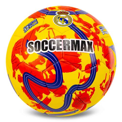 Мяч футбольный SOCCERMAX REAL MADRID FB-0047-812 PU Гриппи сшит вручную №5 Желто-красный (31773629)