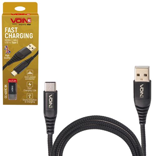 Кабель Voin USB-Type C 3 А швидка зарядка/передача даних 1 м Black (00000053043)