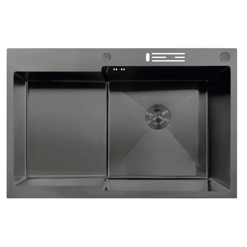 Мойка для кухни MIXXUS MH7849R-HK 3.0/0.9 из нержавеющей стали глубокое крыло с подставкой под ножи Nano-black (MX1938)