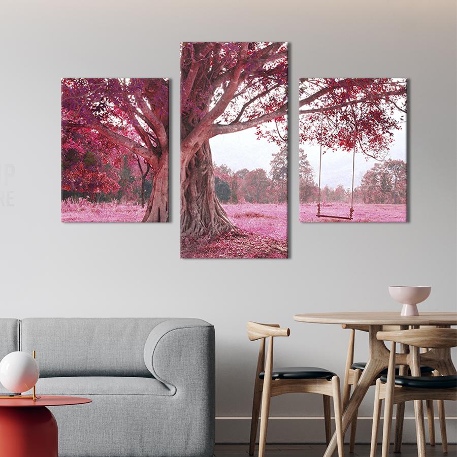 Модульная картина на холсте Триптих Старая сакура и качеля 141x90 см (567-32)
