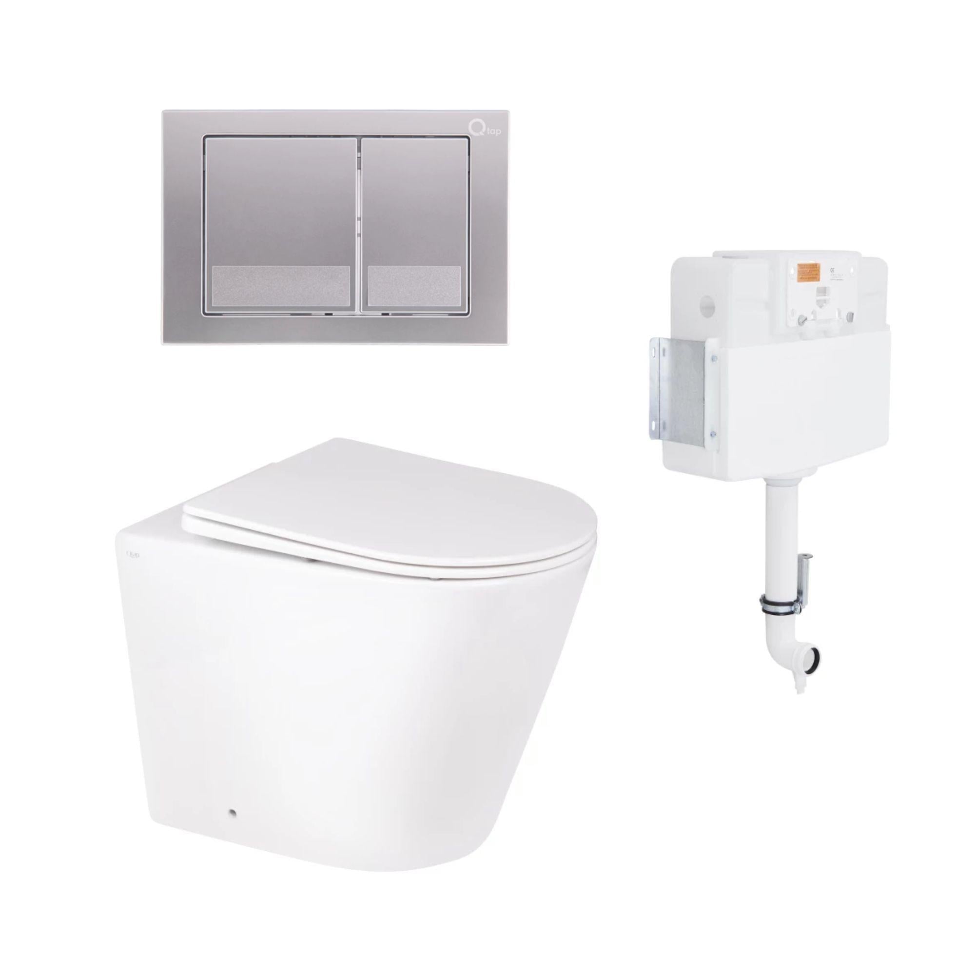 Комплект Qtap Swan напольный унитаз Rimless QT16223178W/инсталляция Nest/клавиша квадратная Satin (QT0122490S4Q1/QT0111M06029SAT)