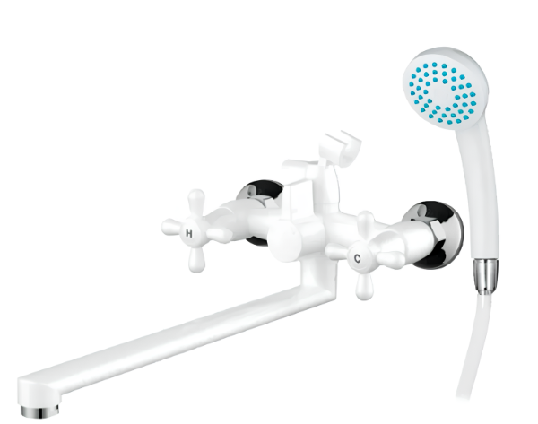 Смеситель для ванной Plamix Sirius-140 со шлангом и лейкой White (PM0637)