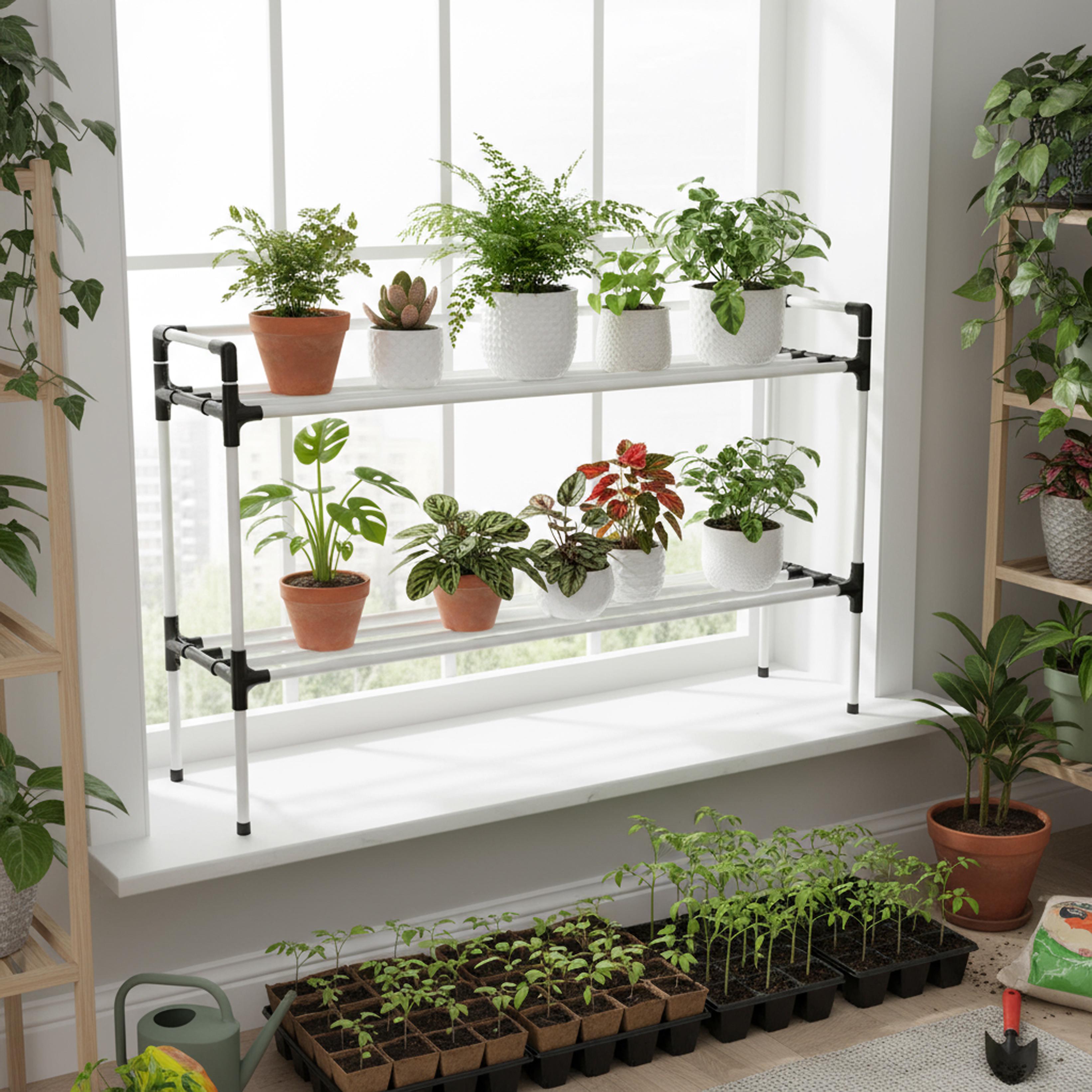 Подставка для цветов на подоконник Lucia 2 двухъярусная металлическая 52 см Белый (LuciaW2) - фото 2