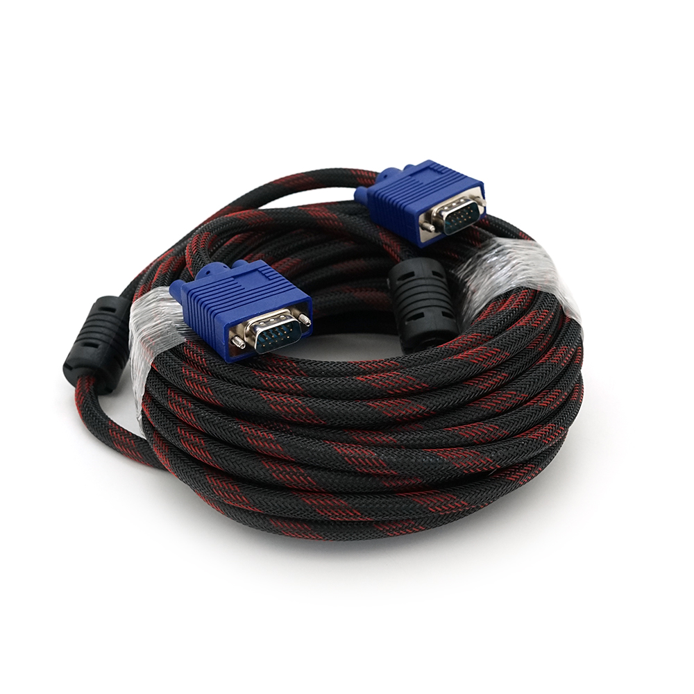 Кабель VGA Merlion 3+4 male-male с оплеткой для профессионального использования 10 м Черно-красный (YUT_V9926)