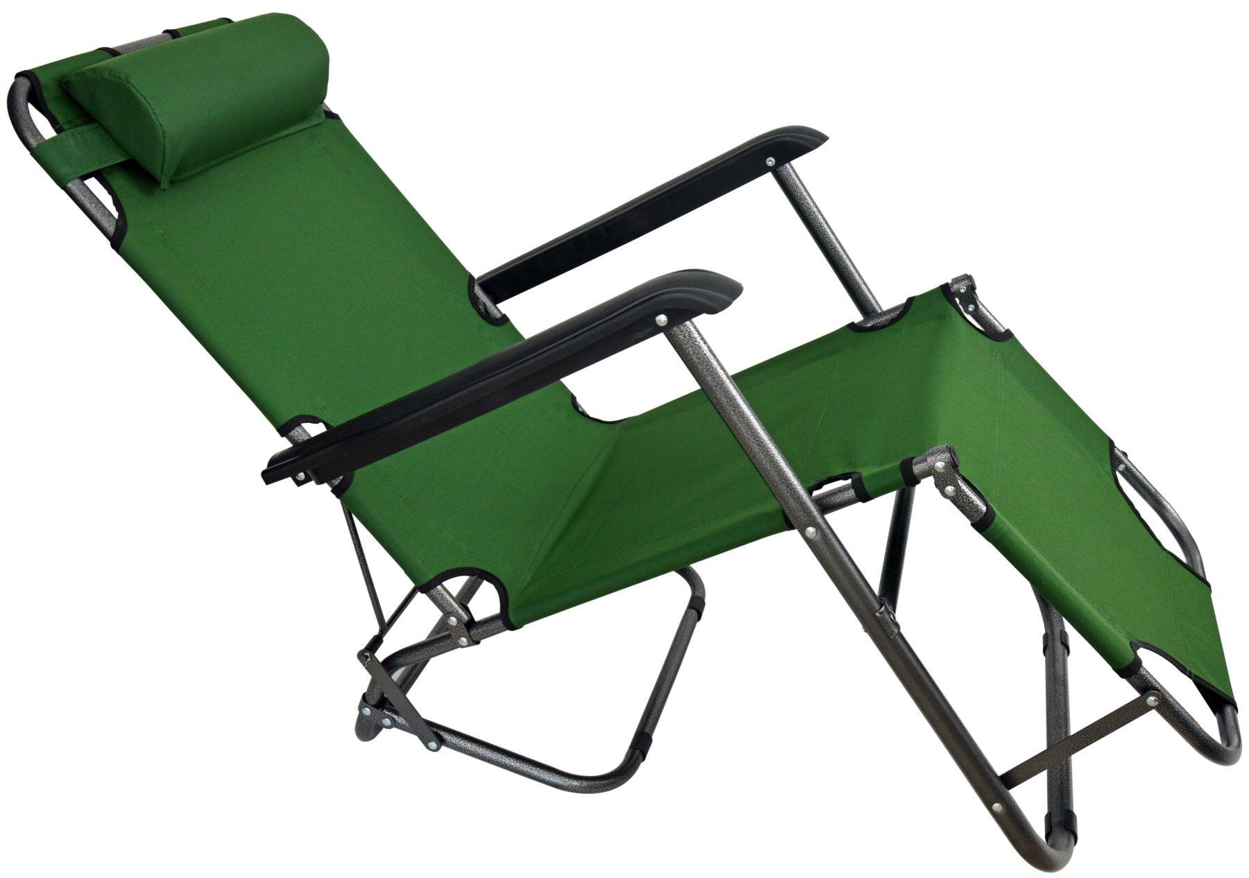 Шезлонг складной с подголовником 154 см на 3 положения Зеленый (5193484) - фото 2