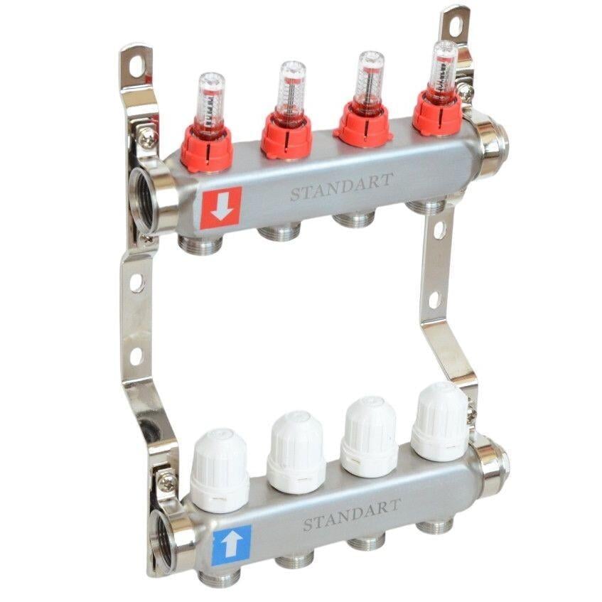 Коллекторная группа STANDARD 1''x 4 Euroconus-3/4'' из нержавеющей стали/с расходомерами (4802504)