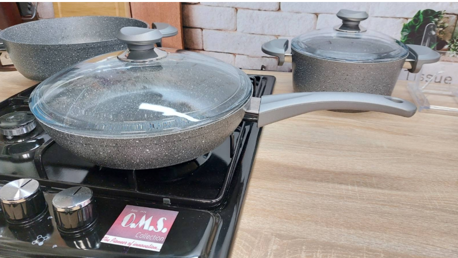 Набір посуду з сотейником та сковорідкою OMS з антипригарним покриттям для індукціі 7 предметів Сірий (3005 -ind) - фото 4 Набір посуду з сотейником та сковорідкою OMS з антипригарним покриттям для індукціі 7 предметів Сірий (3005 -ind) - фото 4