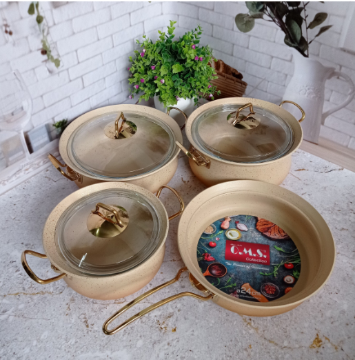 Набір посуду OMS з антипригарним покриттям для індукціі 7 предметів (3044-ind-cream)