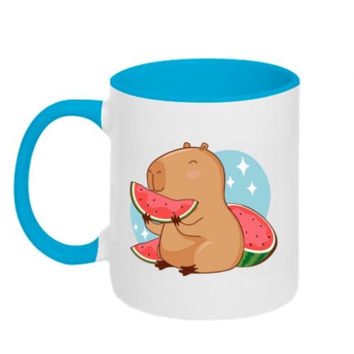 Чашка двухцветная Капибара с арбузом 320 мл Белый с голубым (17874558-33-204138)