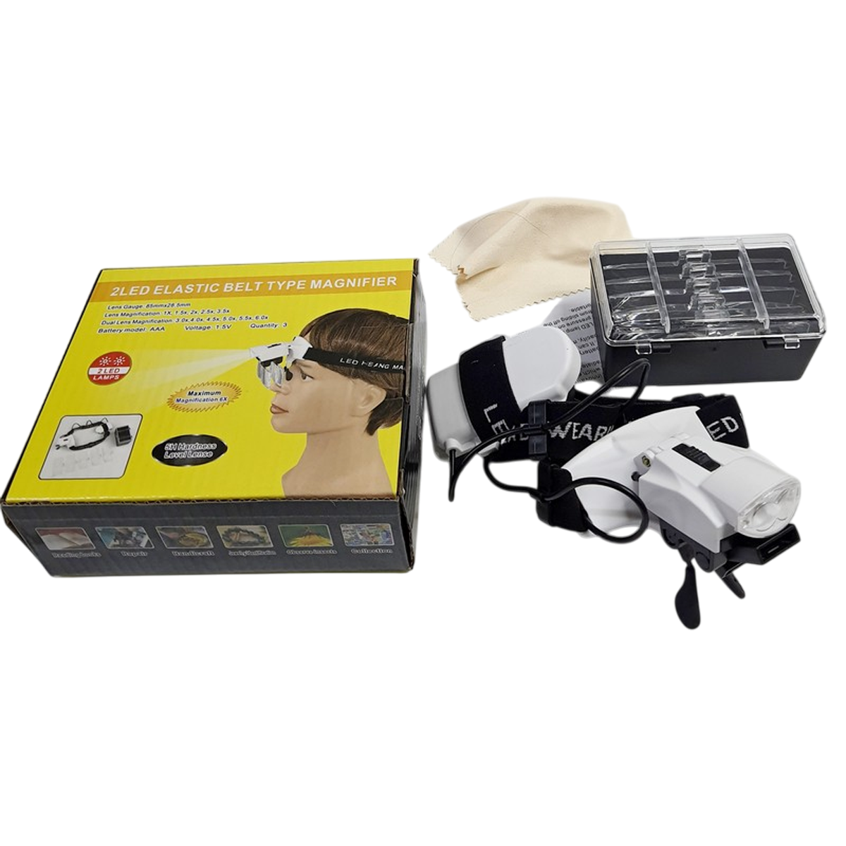 Лупа бинокулярная налобная 9892С1 с 2LED двойной установкой 5линз 1X/1,5Х/2Х/2,5Х/3,5Х White/Black (160418) - фото 7 Лупа бинокулярная налобная 9892С1 с 2LED двойной установкой 5линз 1X/1,5Х/2Х/2,5Х/3,5Х White/Black (160418) - фото 7