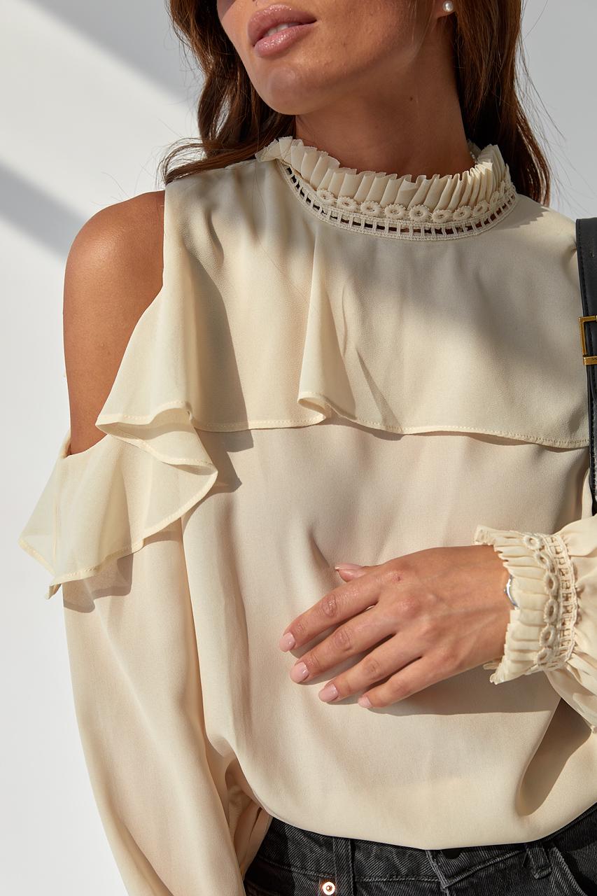 Блуза шифоновая Last Girl с обнаженными плечами L Кремовый - фото 4 Блуза шифоновая Last Girl с обнаженными плечами L Кремовый - фото 4