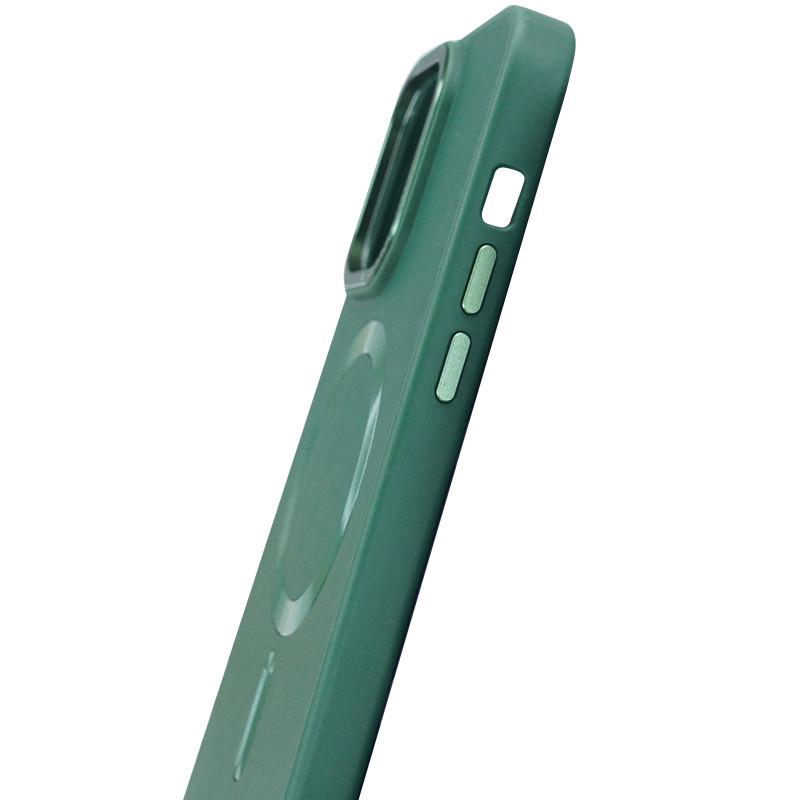 Противоударный кожаный чехол Bonbon Leather Metal Style with MagSafe для Apple iPhone 15 (6.1") Зеленый / Pine green - фото 3