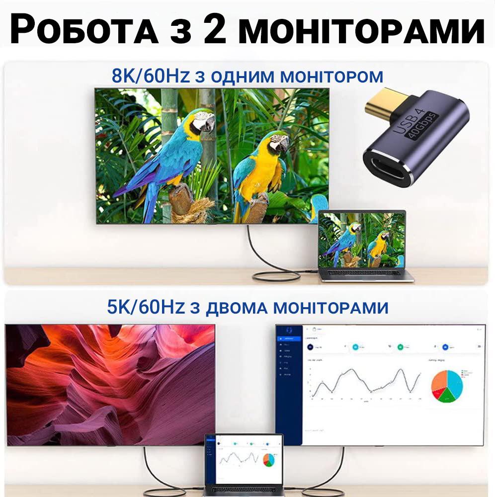 Адаптер Type-C Male на Type-C Female угловой Addap UC2C-01 для синхронизации и зарядки 40 Gbps 100 Вт USB 4,0 - фото 7