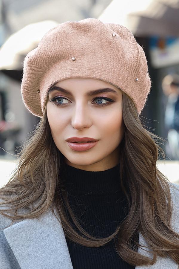 Берет с жемчужинами Braxton Алеста женская Темно-пудровый (6071)