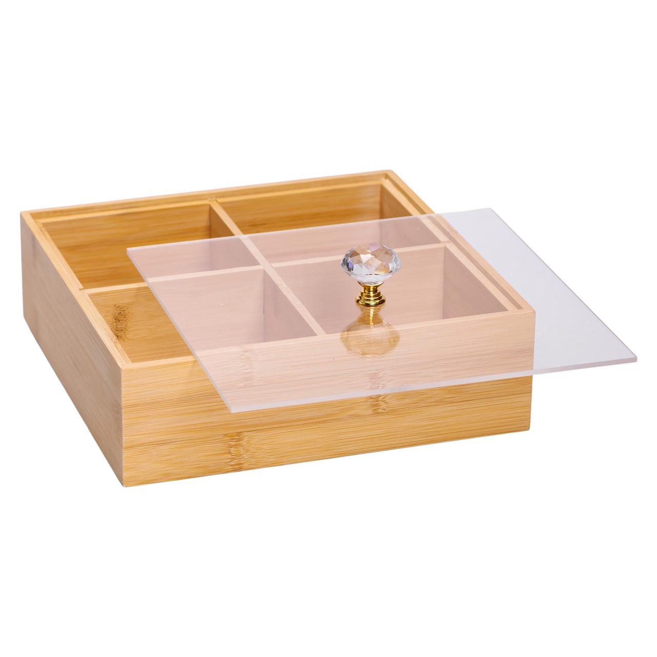 Менажниця дерев'яна на 4 секції з кришкою для закусок 22х22х8 см - фото 3