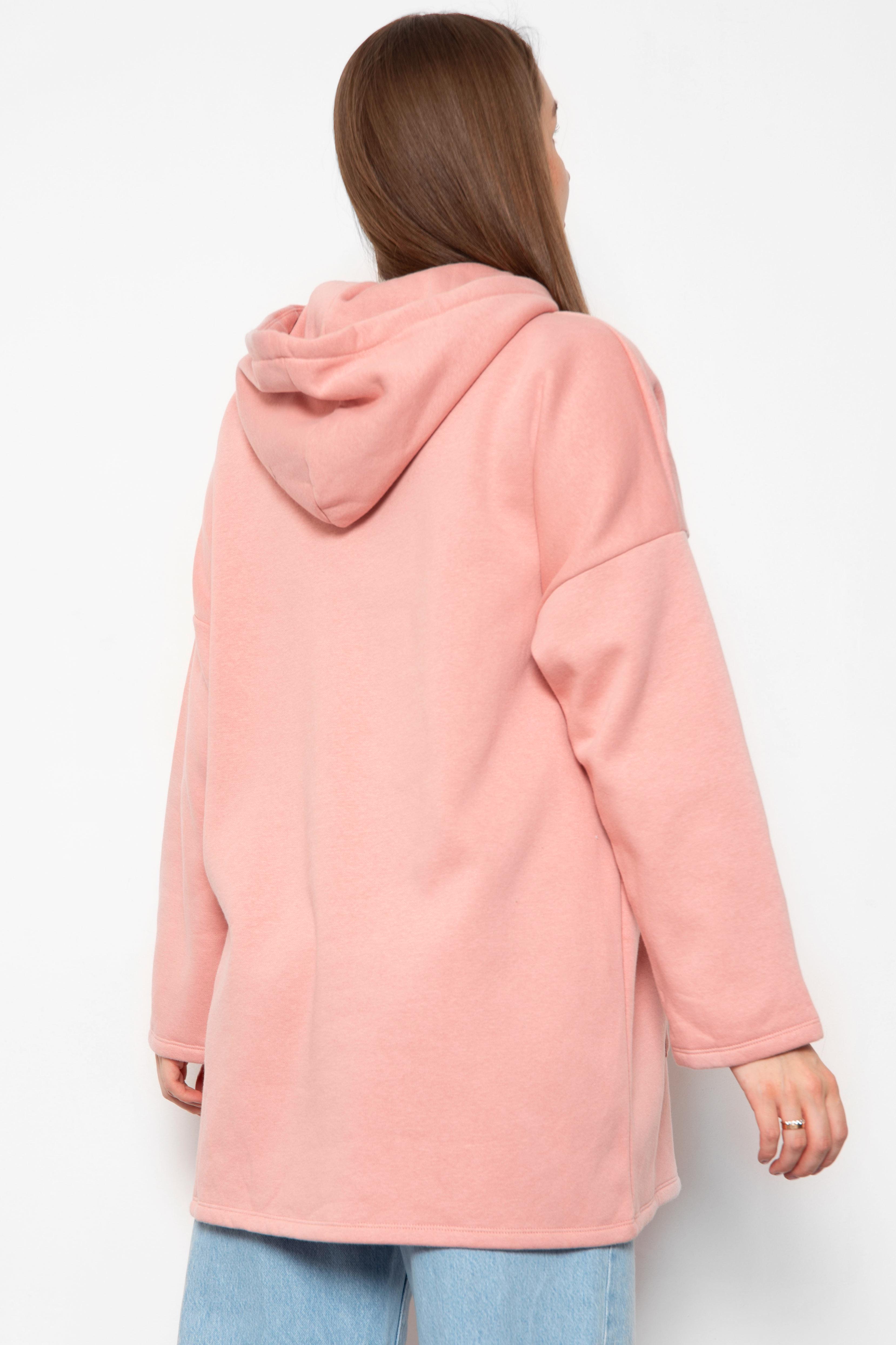 Худи женское удлиненное на флисе L Пудровый (184575) - фото 3