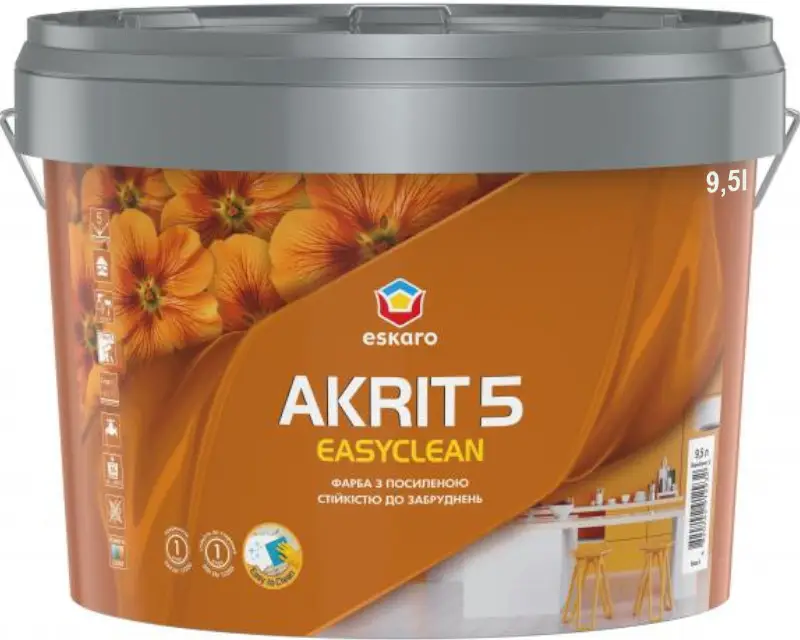 Краска интерьерная акрилова Eskaro Akrit 5 Easyclean 9,5 л (2574740526)