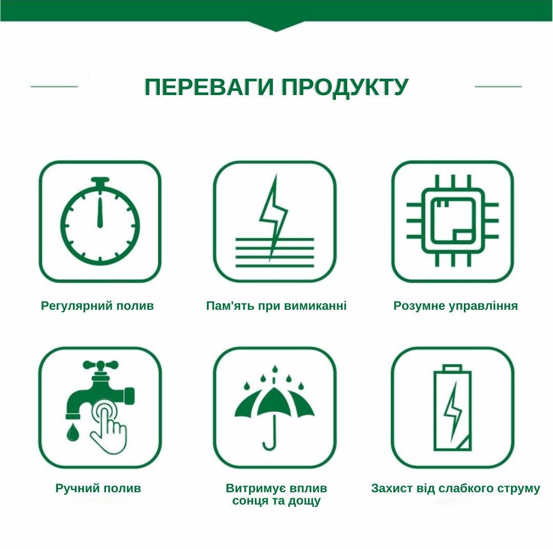 Программируемый таймер подачи воды XON E-Tech WaterTimer X341 для полива Зеленый (XWTDA072401G 7744) - фото 4 Программируемый таймер подачи воды XON E-Tech WaterTimer X341 для полива Зеленый (XWTDA072401G 7744) - фото 4