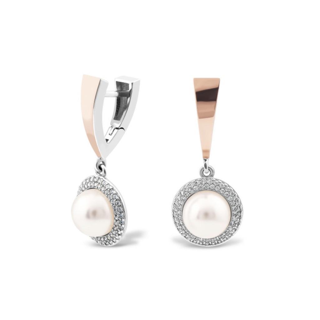 Серьги с жемчужиной имитация с золотой пластиной серебро 925 пробы родированное 8,28 г (540с)